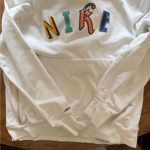 Nike White Hoodie with Multicolor Lettering
